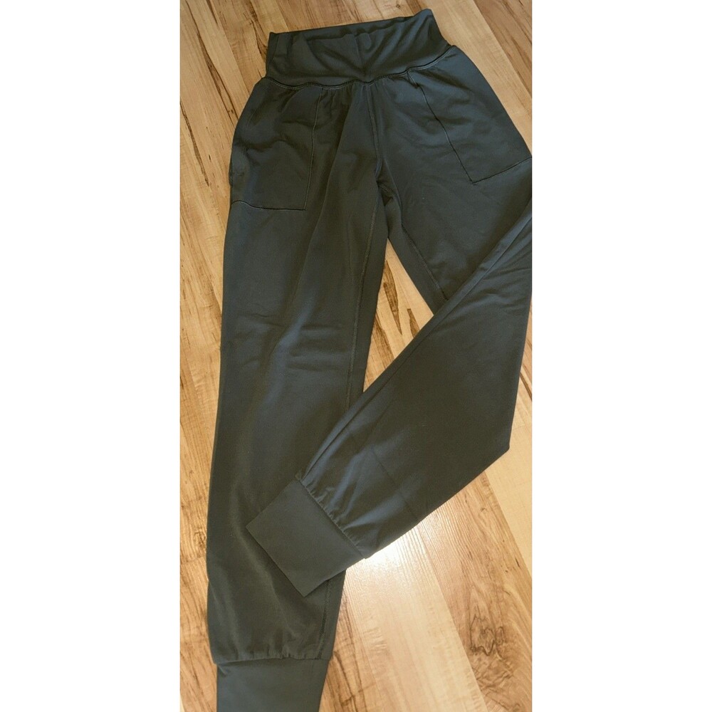 Athleta Salutation Jogger Pants XXS Xtra Xtra Small Solid Green Nylon Blend EUC